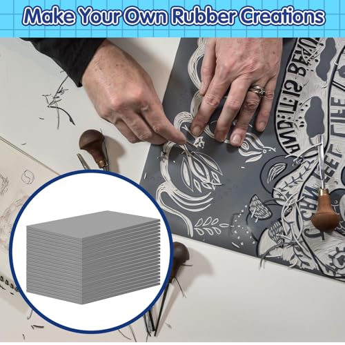 MotiMind 18 Pcs Linoleum Blocks 4 x 6 Inch for Printmaking Rubber Carving Block Soft Gray Linocut Block for DIY Crafting Projects Scrapbook Painting Stamp Maker - size: 4 x 6 Inch