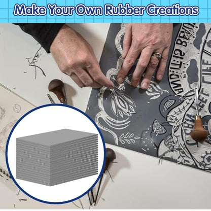 MotiMind 18 Pcs Linoleum Blocks 4 x 6 Inch for Printmaking Rubber Carving Block Soft Gray Linocut Block for DIY Crafting Projects Scrapbook Painting Stamp Maker - size: 4 x 6 Inch