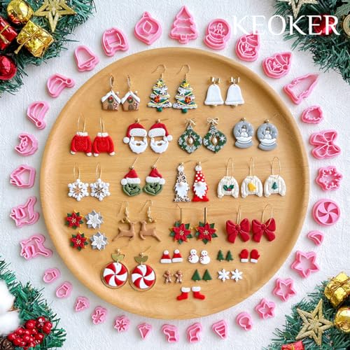 Keoker Christmas Clay Cutters, Christmas Clay Cutters for Jewelry Making, 32 Clay Cutters Shapes Christmas, Snowflake Clay Cutter for Earrings (All 2) - color: ALL 2