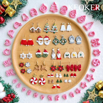 Keoker Christmas Clay Cutters, Christmas Clay Cutters for Jewelry Making, 32 Clay Cutters Shapes Christmas, Snowflake Clay Cutter for Earrings (All 2) - color: ALL 2