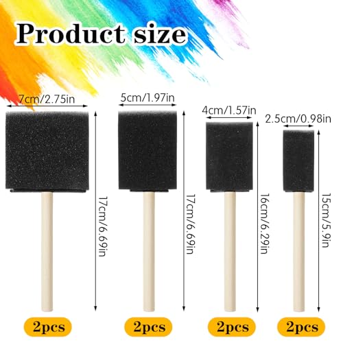 8 Pcs Foam Paint Brushes Set, 4 Sizes Wood Handle Sponge Paint Brush 1" 1.57" 2" 3" Sponge Brushes with Wooden Handle for PaintingStaining Varnishes DIY Craft Projects