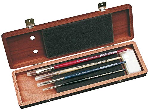da Vinci Watercolor Series 5280 Deluxe Paint Brush Set, Natural Hair and Synthetic with Mahogany Storage Box and Brush Soap, Multiple Sizes, 4 Brushes (Series 36, 488, 5530, 5880) - style: Walnut/Mahogany Watercolor Set