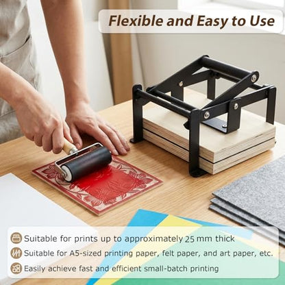 Linocut Printing Hand Lever Press Machine, A5 Linocut Press Machine, with Rubber Roller & Felt Pad, Fit for Linocut Printing, Woodcut Printing, Letterpress, Rubber, Cardboard, Cork Printing