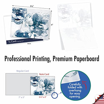 The Best Card Company - 10 Boxed Note Cards with Flowers - Blank Assorted Floral Notecards Bulk (4 x 5.12 Inch) - Indigo Blooms M6597OCB - style: Indigo Blooms