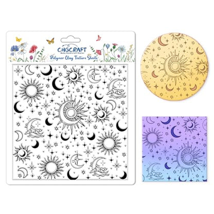 CHGCRAFT Sun and Moon Polymer Clay Texture Sheets Divination Pattern Silicone Texture Stamp Clay Texture Mat Modeling Pattern Pad Sheets for Jewelry and Earrings Tools, 5.5x5.5 inch - style: Sun and Moon