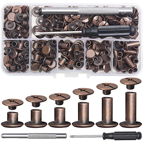 YORANYO 110Sets Chicago Screws Leather Rivets Assorted Screw Rivets Chicago Binding Screws for Decorate and Repair Leather Craft Belt Bag Shoes Purse Bookbinding (Antique Copper, M5*4,5,6,8,10,12) - color: Antique Copper, M5*4,5,6,8,10,12