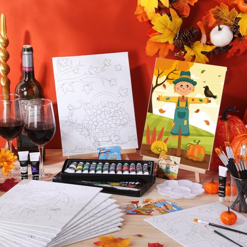 Sherr 12 Pcs Pre Drawn Canvas Pre Printed Canvas for Adults Sip and Paint Party Canvases Painting Kit for Summer Easter Mother's Day Party Favor(Happy Autumn,8 x 10 Inch) - size: 8 x 10 Inch, style: Happy Autumn