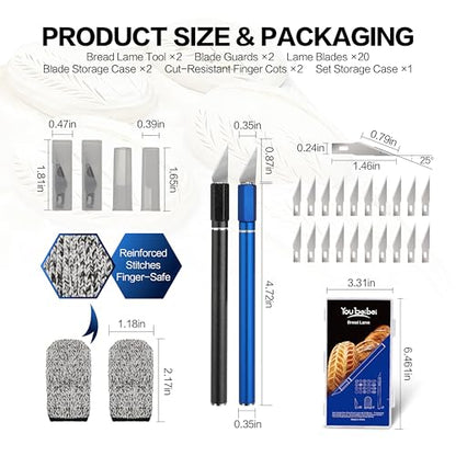 Upgraded Bread Lame 2-Pack, Professional Sourdough Scoring Tool with 20 Stainless Blades, Non-Slip Ergonomic Grip & Storage Case, Bread Scoring Tool for Home Bakers & Artisan Bread Making