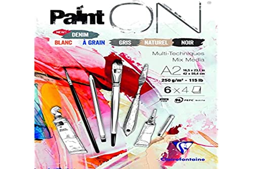 Clairefontaine - Ref 975412C - Paint'ON Multi-Technique Assorted Colour Paper Pad (24 Sheets) - A2 Size, 250gsm Heavyweight Paper, Slight Rough Grain, Acid Free, pH Neutral - color: Assorted Colours, size: A2