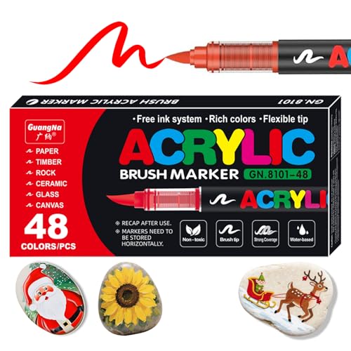 KsopiaVobs 48 Color Acrylic Paint Pens, Soft Brush Tip Acrylic Paint Markers,Quick-Drying Waterproof Acrylic Markers for Canvas, Rock Painting, Wood, Stone, Glass, Ceramic, Fabric Painting, DIY Crafts - color: 48 Color