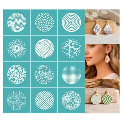2 Pcs Geometric Circle Silk Screen Stencil, Polka Dot Self-Adhesive Reusable Silk Screen Printing Stencils Template for Painting on on Polymer Clay, Earrings, Wood, Fabric & DIY Crafts - style: Polka Dot