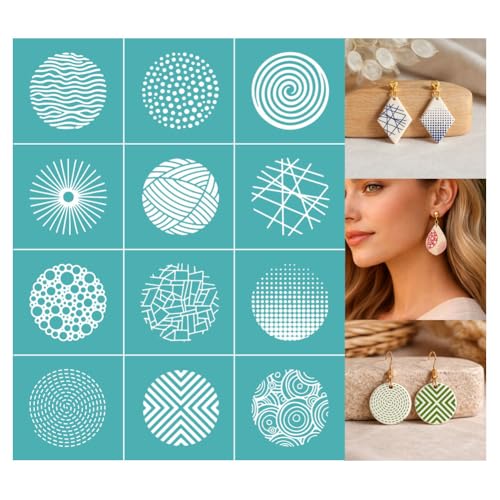 2 Pcs Geometric Circle Silk Screen Stencil, Polka Dot Self-Adhesive Reusable Silk Screen Printing Stencils Template for Painting on on Polymer Clay, Earrings, Wood, Fabric & DIY Crafts - style: Polka Dot