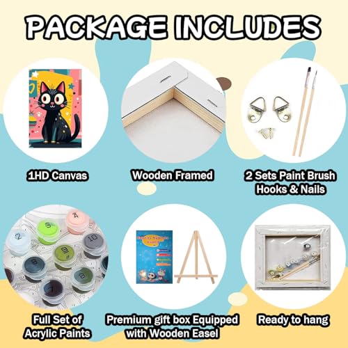 WEMEON Cat Paint by Numbers Kit for Kids with Frame and Easel, Easy Paint by Numbers Kits for Kids Ages 8-12, Small Painting by Number for Birthday Gift, Painting Party(8X12inch) - color: DAYH-0071-US(8X12inch)