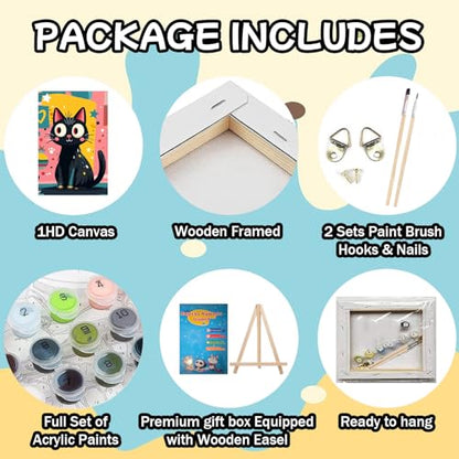 WEMEON Cat Paint by Numbers Kit for Kids with Frame and Easel, Easy Paint by Numbers Kits for Kids Ages 8-12, Small Painting by Number for Birthday Gift, Painting Party(8X12inch) - color: DAYH-0071-US(8X12inch)