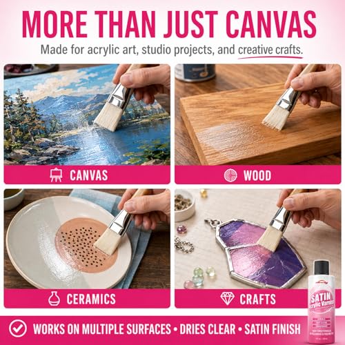 Clear Acrylic Paint Sealer, Satin Varnish for Acrylic Painting & Art Crafts, Non-Yellow Clear Coat for Clay, Wood, Glass, Metal, Plastic, Protect Boost Satin Finish on Canvas, Rock Painting & Model - color: Satin