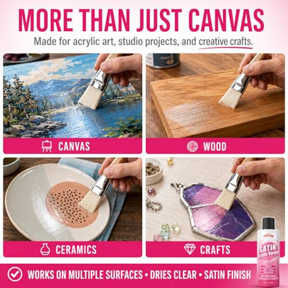 Clear Acrylic Paint Sealer, Satin Varnish for Acrylic Painting & Art Crafts, Non-Yellow Clear Coat for Clay, Wood, Glass, Metal, Plastic, Protect Boost Satin Finish on Canvas, Rock Painting & Model - color: Satin