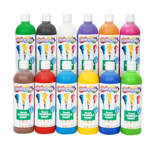 Colorations Paraben-Free Simply Washable Tempera Paint, 12 Colors, Matte Finish, Classroom Supplies, Vibrant Colors, Non-Toxic, School, Craft, Art Supply Set, Each 16oz - color: Assorted, Set of 12