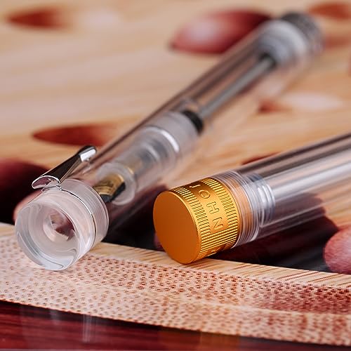 erofa Majohn V1 Vacuum Filling Fountain Pen Extra Fine Nib, Transparent Acrylic Demonstration Writing Gift Pen with Box (Golden Clip) - color: Extra Fine Nib (Golden Clip)
