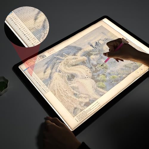 YINGWOND A3 Rechargeable Light Pad with Carry Bag,Diamond Art Light Board Built-in 4000mAh,Side Physical Buttons, Adjustable Brightness Wireless Light Box for Tracing Diamond Painting Artists - style: Rechargeable A3 Black with Bag