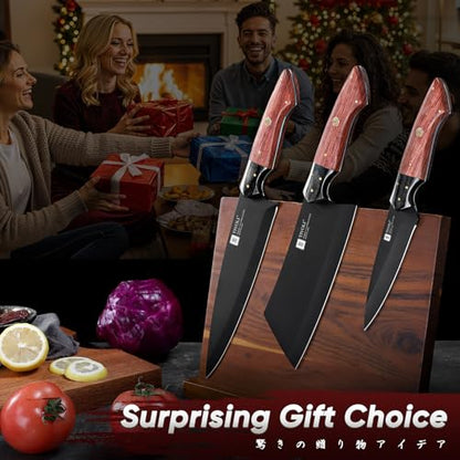 TIVOLI Kitchen Knife Set 3pcs - Chef Knife Set with Full Tang Wooden Handle - Cleaver, Chef, Kitchen Utility Knives for Meat, Vegetables and Fruit - Cooking Gifts for Men and Women - size: 8