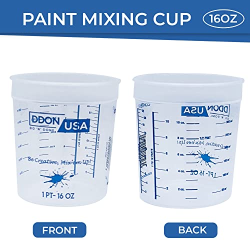 16 Oz Paint Mixing Cups - Bulk Pack of 100 Graduated Mix Cups - Use for Painting, Resin, Epoxy, Art, Kitchen, Cooking, Baking - Liquid Measuring Mixing Ratios ratios on Side