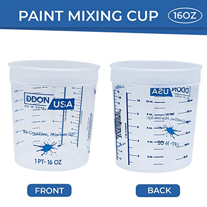 16 Oz Paint Mixing Cups - Bulk Pack of 100 Graduated Mix Cups - Use for Painting, Resin, Epoxy, Art, Kitchen, Cooking, Baking - Liquid Measuring Mixing Ratios ratios on Side