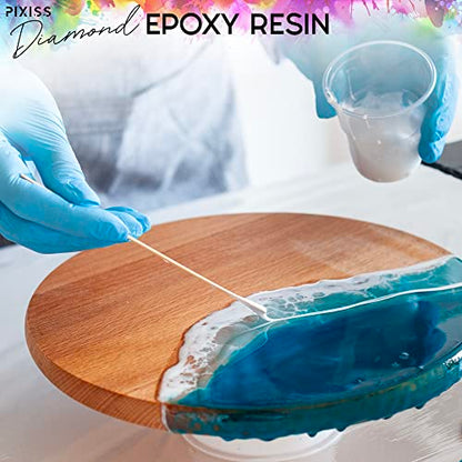 Pixiss Epoxy Resin Kit 2 Gallon – Crystal Clear Art Resin & Hardener with Gloves, Spreader, Silicone Mixing Sticks & Accessories – Self-Leveling, High-Gloss Resin for Crafts, Tumblers