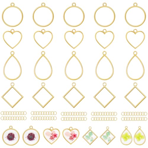 Gartful Open Bezels for Resin Jewelry Making, Hollow Frame Pendants with Jump Rings, Craft Bezels for Necklace, Earrings - style: Smooth Frame - 4 Styles 30PCS