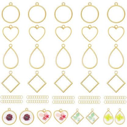 Gartful Open Bezels for Resin Jewelry Making, Hollow Frame Pendants with Jump Rings, Craft Bezels for Necklace, Earrings - style: Smooth Frame - 4 Styles 30PCS