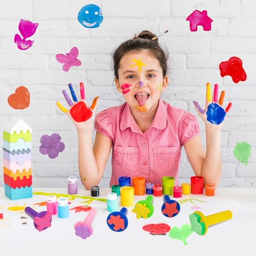 24Pcs Paint Stamps for Kids, Sponge Brushes for Painting, Sponge Foam Stamps for Early Learning Finger Paint Sponge Brushes Foam Art Drawing Tools - style: 3F-StamperSponge24PCS