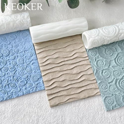 Keoker Summer Polymer Clay Texture Roller, 3pcs Ocean Texture Rollers for Polymer Clay - color: All Color