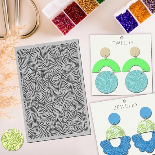 Palm Leaves Polymer Clay Texture Mat-Leaves Texture Sheet for Polymer Clay Jewelry Making, Earring Charms, DIY Craft Supplies - style: palm leaves 1