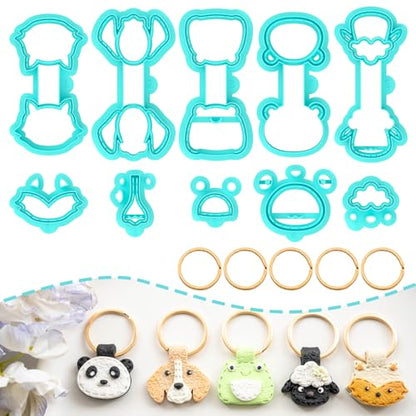 TAINSKY Animals Keychain Polymer Clay Cutter, Cute Polymer Clay Keychain Cutters, Boho Clay Cutters for Polymer Clay Jewelry, 10 Shapes Keychain Cutter, Panda Polymer Clay Earring Cutters-B - color: Keychain -C