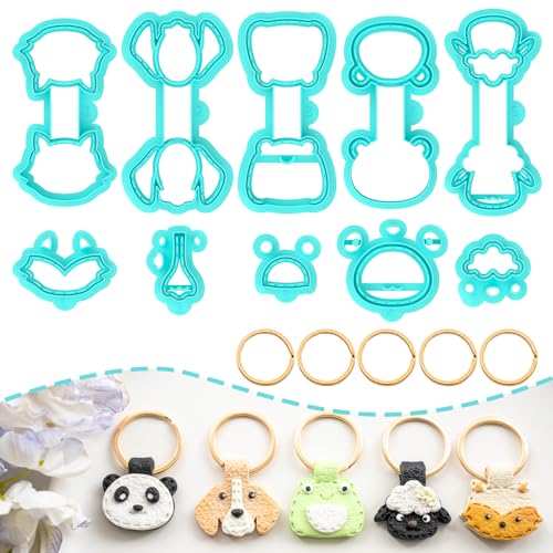 TAINSKY Animals Keychain Polymer Clay Cutter, Cute Polymer Clay Keychain Cutters, Boho Clay Cutters for Polymer Clay Jewelry, 10 Shapes Keychain Cutter, Panda Polymer Clay Earring Cutters-B - color: Keychain -C