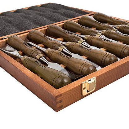 12-Pieces Woodworking Wood Carving Tools Chisel Set with Wooden Box, Razor Sharp CR-V 60 Steel Blades - size: 12-Pieces Carving Chisel