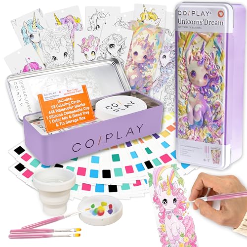 COIPLAY Watercolor Craft Kit, Paint Set, 648 Color Blocks, 52 Coloring Bookmarks, Unicorn Theme, Travel Gift for Kids & Adults - color: Unicorn