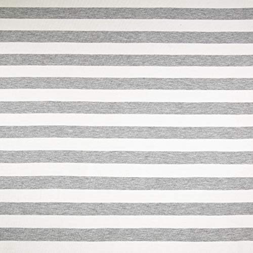 FabricLA Rayon Spandex Jersey Knit Fabric 1" Stripes - 58/60" Inches (150 CM) Wide by The Yard - 4 Way Stretch Fabric - Light to Medium Fabric 220 GSM - (Cream, Grey) - 1 Yard - color: Cream, Grey, size: 1 Yard Pre Cut