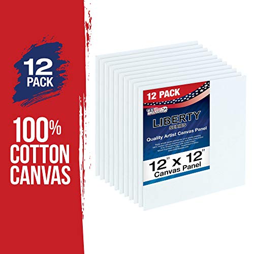 U.S. Art Supply 12 X 12 Inch Art Canvas Board Panels 12 Pack - 8 Ounce Heavyweight Cotton Acid Free Canvases for Painting Acrylics and Watercolor (1 Case of 12 Single Canvas Painting Panels) - size: 12" x 12"