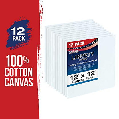 U.S. Art Supply 12 X 12 Inch Art Canvas Board Panels 12 Pack - 8 Ounce Heavyweight Cotton Acid Free Canvases for Painting Acrylics and Watercolor (1 Case of 12 Single Canvas Painting Panels) - size: 12" x 12"