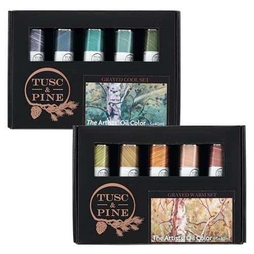 Tusc & Pine Artist Oil Paint - 40 ml Set of 10 - Warm and Cool Grayed- Non-Yellowing, Rich & Creamy Consistency, Maximum Pigment Load, Small Batch Milled Oil Paints Developed for Professional Artists - color: Warm and Cool Grayed, size: 13.5 Fl Oz (Pack o
