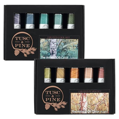 Tusc & Pine Artist Oil Paint - 40 ml Set of 10 - Warm and Cool Grayed- Non-Yellowing, Rich & Creamy Consistency, Maximum Pigment Load, Small Batch Milled Oil Paints Developed for Professional Artists - color: Warm and Cool Grayed, size: 13.5 Fl Oz (Pack o