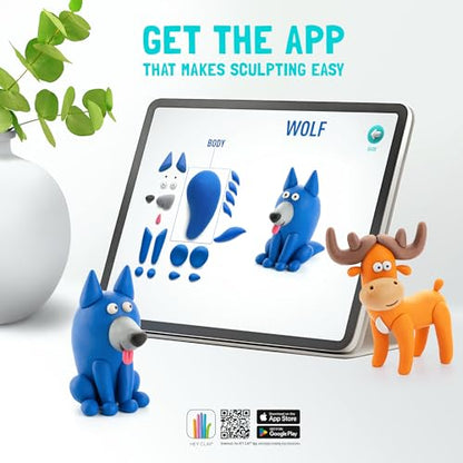 HEY CLAY Set - Colourful Modeling Air Dry Clay Kit for Kids 15 cans and Sculpting Tools with Fun Interactive Instructions App - Children 3+ (Forest Animals) - style: Forest Animals