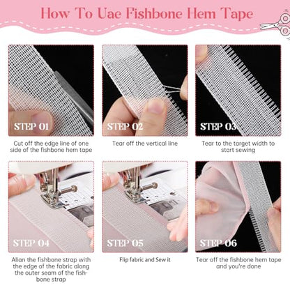 50 Yards Fishbone Rolled Hem Tape Ban Roll Tape for Sewing Narrow Hem Chiffon Fabric Rolled Hem Guide Edge Sewing Tool Fishbone Boning Lining Hemming Tape Sewing Accessories and Supplies - color: beige 50 yards