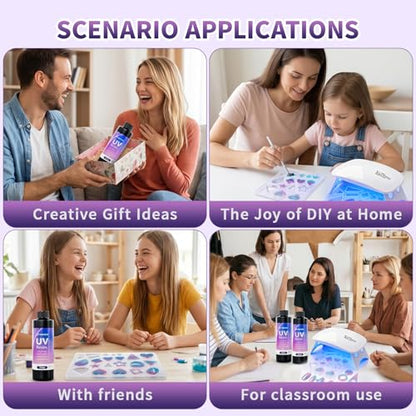 SHORE RESIN 250g UV Resin Kit with Light, Jewelry Starter Set | Includes UV Lamp, Silicone Molds, Glitter, Dried Flowers and Tools for Earrings, Keychains and Crafts - size: 250g