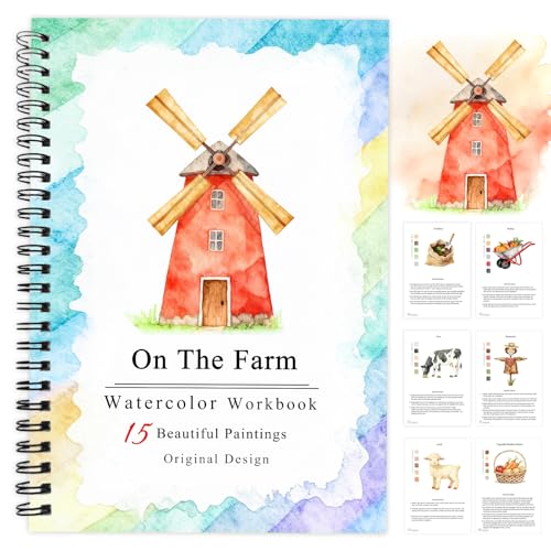 SLWBZ Watercolor Workbooks Coloring Book, Beginner Friendly Painting Kit, Detailed Steps, Creative Exploration Watercolor Book with Paint Set for Adults Teens (Farm, Without Paint) - color: Farm, size: Without paint