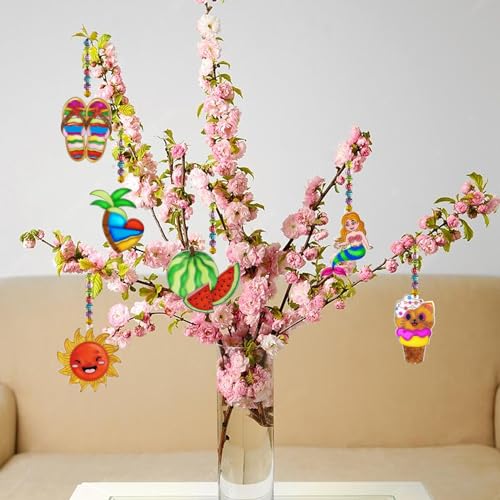 Ayhuhra 30 Sets Summer Suncatcher Craft Kits Glow in the Dark DIY Window Paint Art Sun Catcher Kits for Home Party Activities Art Project - style: Summer