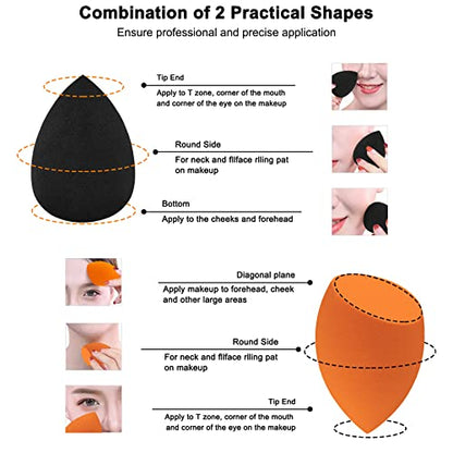 12 Pieces Professional Makeup Sponge Set,Latex Free Flawless Soft Setting Face Puffs,Makeup Blending Sponge Cosmetic Applicator for Powder,Liquid,Facial Makeup Tools - color: 12Pcs Black+Orange