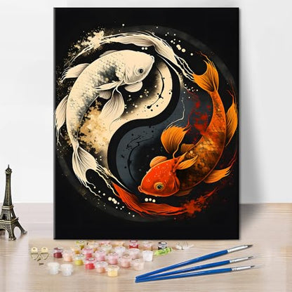 TUMOVO Paint by Numbers for Adults Beginner, Yin Yang Symbol with Koi Fish Paint by Numbers Kid Paint by Number Kits DIY Acrylic Painting Kits Paint by Numbers for Kids Beginner, 16 x20 Inch - color: Koi Fish