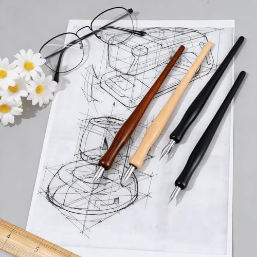 28 Pcs Dip Pen Set Comic Pen Nibs Set Nibs Holders with Comic Calligraphy Wooden Drawing Pen Holder with Stainless Steel Nib for Writing Painting Signing Present