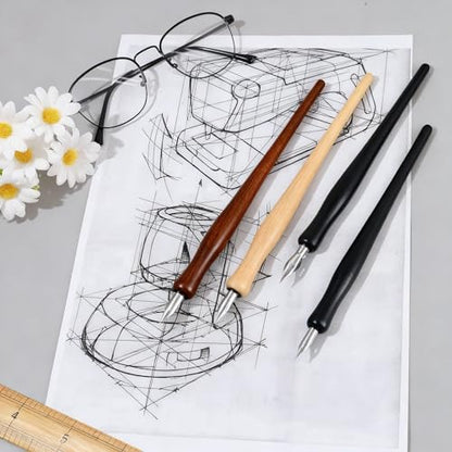 28 Pcs Dip Pen Set Comic Pen Nibs Set Nibs Holders with Comic Calligraphy Wooden Drawing Pen Holder with Stainless Steel Nib for Writing Painting Signing Present